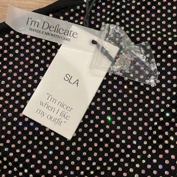 NWT SLA The Label One Shoulder Iridescent Frankie Diamanté Top Black (Size S) - Picture 4 of 9